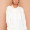 Tops * | Flash Sale Wired Angel Cream White Satin Details Summer Blouse Shirt