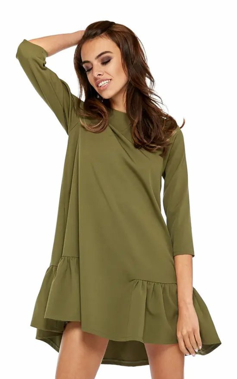 Dresses * | Outlet By Ooh La La Oversized Mini Dress With 3/4 Sleeves In Khaki