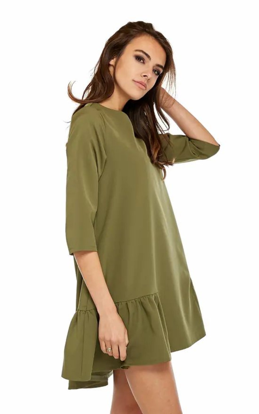 Dresses * | Outlet By Ooh La La Oversized Mini Dress With 3/4 Sleeves In Khaki