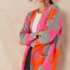 Knitwear * | Brand New Jenerique Floral Print Longline Cardigan In Fuchsia/Orange