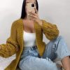 Knitwear * | Budget Gigiland Uk Mustard Yellow Large Knit Bobble Cardigan