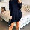 Dresses * | Buy Lilura London Jumper Dress With Roll Neck And Pockets In Black