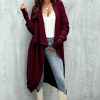 Knitwear * | Discount Fs Collection Wine Red Chunky Pleat Oversized Cardigan