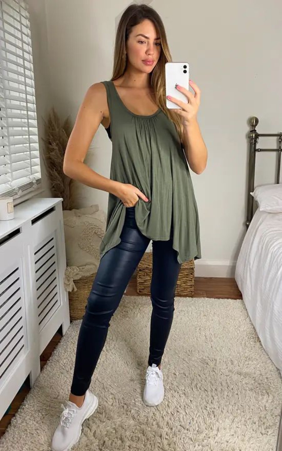 Tops * | Budget Aftershock London Sleeveless Top With Asymmetric Hem In Khaki