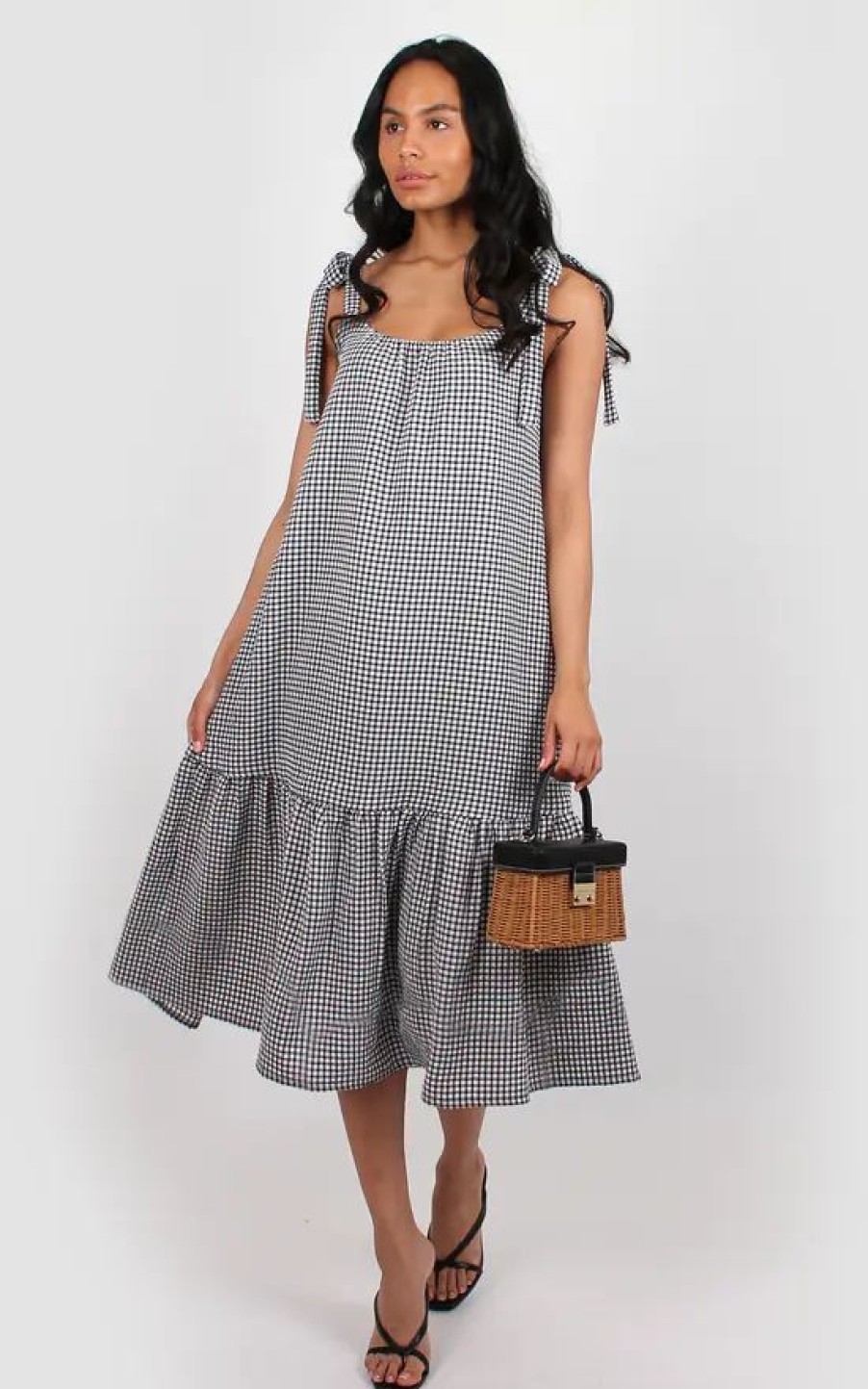 Dresses * | Deals Bullet Ivy Strappy Sun Dress In Black Gingham