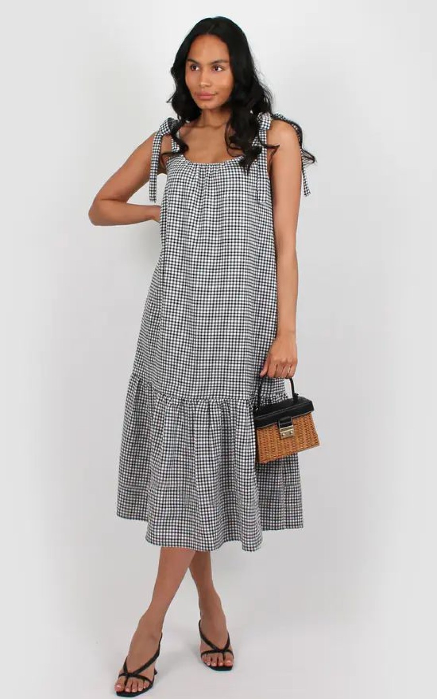 Dresses * | Deals Bullet Ivy Strappy Sun Dress In Black Gingham