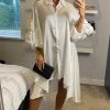 Tops * | Cheapest Cy Boutique Oversized Shirt Dress With Floral Sleeves In White