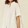 Tops * | Budget Cy Boutique Oversized Short Sleeve Shirt With Frill Detail On Sides In White